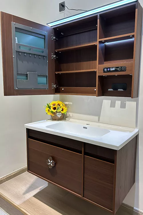 Multi-Layer Solid Wood Bathroom Vanity with Ceramic Basin