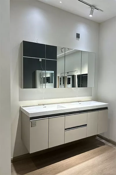 Double-Basin Multi-Tier Solid Wood Bathroom Vanity